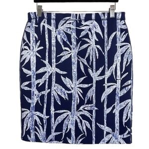 J. McLaughlin M Pull On Skirt Blue White Bamboo‎ Floral Print Coastal Chic